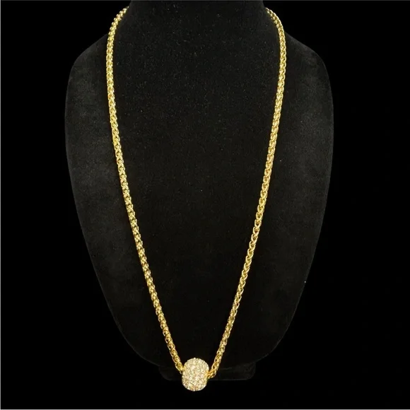 Vintage Joan Rivers Pave' Crystal Ball Necklace Foxtail Chain 30" Long Goldtone - Picture 4 of 16